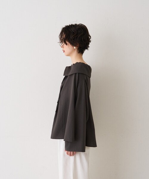 Rouge vif(ルージュヴィフ)の「オーバーカラー変形テントラインブラウス/春服/オフィスカジュアル/手洗い可能(シャツ/ブラウス・レディース・チャコールグレー/サックスブルー・フリー)」の5枚目の写真