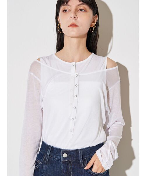 ELENDEEK(エレンディーク)の「ヘンリーネックセットカットソー(Tシャツ/カットソー・レディース・オフホワイト/ベージュ/ラベンダー・FREE)」の1枚目の写真