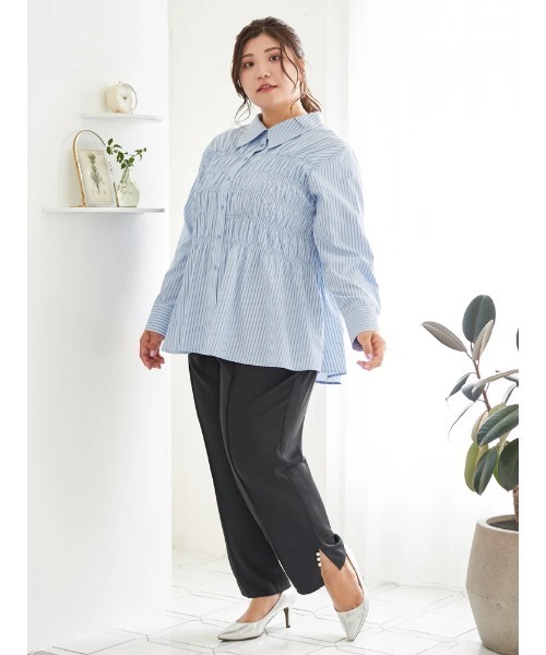 Re-J&SUPURE(リジェイアンドスプル)の「【大きいサイズ】【Sasaki Mikiコラボ】裾スリットパールテーパードパンツ(スラックス・レディース・ブラック/オフホワイト・XXXX-LARGE/XXX-LARGE/XX-LARGE)」の4枚目の写真