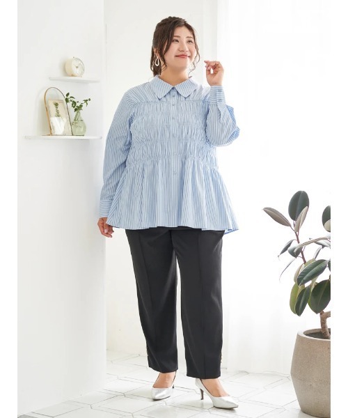 Re-J&SUPURE(リジェイアンドスプル)の「【大きいサイズ】【Sasaki Mikiコラボ】裾スリットパールテーパードパンツ(スラックス・レディース・ブラック/オフホワイト・XXXX-LARGE/XXX-LARGE/XX-LARGE)」の5枚目の写真