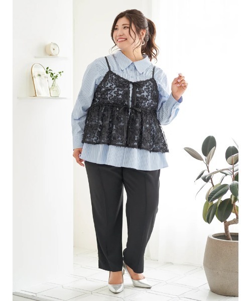 Re-J&SUPURE(リジェイアンドスプル)の「【大きいサイズ】【Sasaki Mikiコラボ】裾スリットパールテーパードパンツ(スラックス・レディース・ブラック/オフホワイト・XXXX-LARGE/XXX-LARGE/XX-LARGE)」の11枚目の写真
