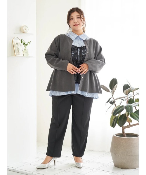 Re-J&SUPURE(リジェイアンドスプル)の「【大きいサイズ】【Sasaki Mikiコラボ】裾スリットパールテーパードパンツ(スラックス・レディース・ブラック/オフホワイト・XXXX-LARGE/XXX-LARGE/XX-LARGE)」の12枚目の写真