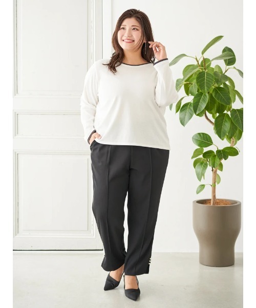 Re-J&SUPURE(リジェイアンドスプル)の「【大きいサイズ】【Sasaki Mikiコラボ】裾スリットパールテーパードパンツ(スラックス・レディース・ブラック/オフホワイト・XXXX-LARGE/XXX-LARGE/XX-LARGE)」の19枚目の写真