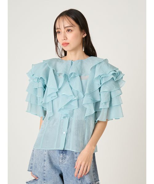 FRAY I.D(フレイアイディー)の「2wayフラワースリーブフリルBL(シャツ/ブラウス・レディース・ブルー/ブラック/ホワイト・F)」の5枚目の写真