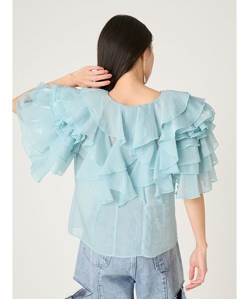 FRAY I.D(フレイアイディー)の「2wayフラワースリーブフリルBL(シャツ/ブラウス・レディース・ブルー/ブラック/ホワイト・F)」の6枚目の写真