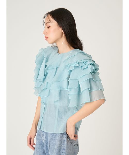 FRAY I.D(フレイアイディー)の「2wayフラワースリーブフリルBL(シャツ/ブラウス・レディース・ブルー/ブラック/ホワイト・F)」の7枚目の写真