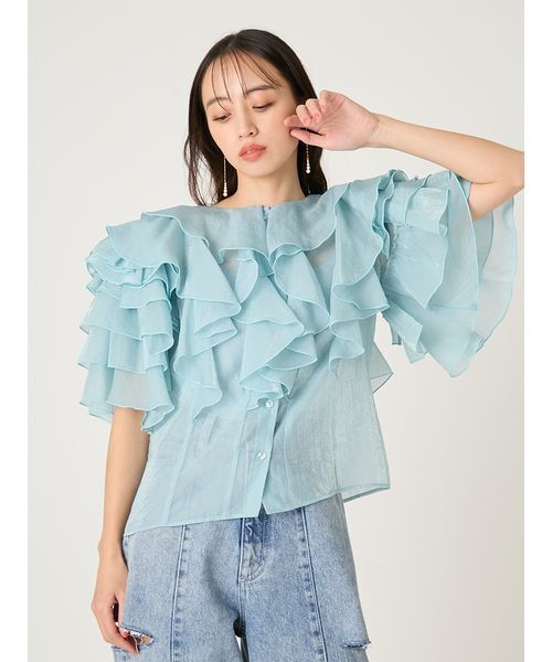 FRAY I.D(フレイアイディー)の「2wayフラワースリーブフリルBL(シャツ/ブラウス・レディース・ブルー/ブラック/ホワイト・F)」の13枚目の写真