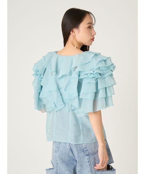 FRAY I.D(フレイアイディー)の「2wayフラワースリーブフリルBL(シャツ/ブラウス・レディース・ブルー/ブラック/ホワイト・F)」の14枚目の写真