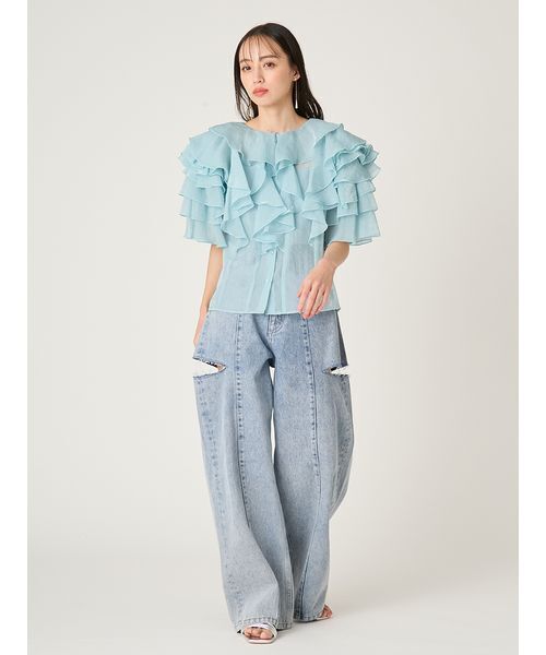 FRAY I.D(フレイアイディー)の「2wayフラワースリーブフリルBL(シャツ/ブラウス・レディース・ブルー/ブラック/ホワイト・F)」の15枚目の写真