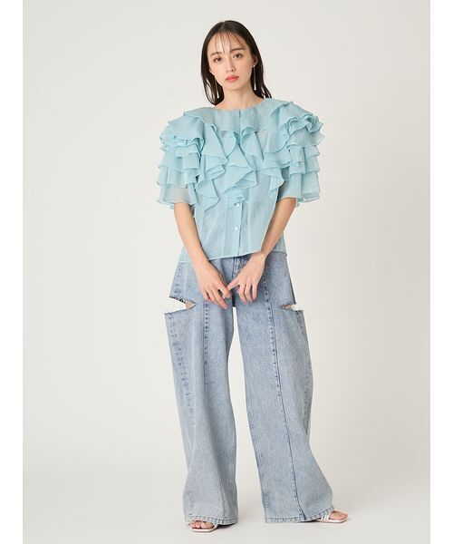 FRAY I.D(フレイアイディー)の「2wayフラワースリーブフリルBL(シャツ/ブラウス・レディース・ブルー/ブラック/ホワイト・F)」の16枚目の写真