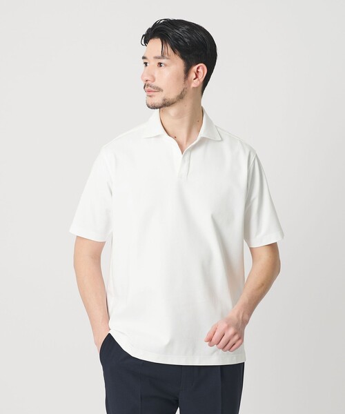BEAUTY&YOUTH UNITED ARROWS(ビューティーアンドユースユナイテッドアローズ)の「【WEB限定 WARDROBE SMART】クール ハイゲージ モクロディ スキッパー ポロシャツ【抗菌防臭・接触冷感】(ポロシャツ・メンズ・ネイビー/ダークグレー/ホワイト・XL/L/M/S)」の1枚目の写真