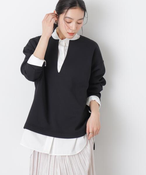 NANO universe(ナノユニバース)の「ダンボールカットキーネックスリットトップス(Tシャツ/カットソー・レディース・オフホワイト/ブラック・FREE)」の8枚目の写真