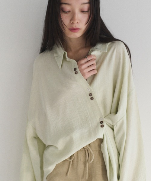 SOYEN(ソイエン)の「2WAYトリプルボタンカシュクールシアーシャツ アシンメトリー(シャツ/ブラウス・レディース・ホワイト/ミント・F)」の20枚目の写真