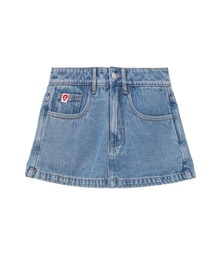 PU BADGE WASHED DENIM SKORT