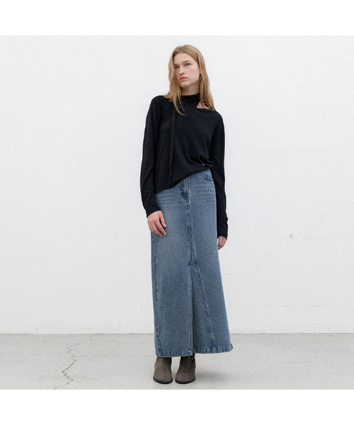 ATELIER NAIN(アトリエナイン)の「SLIT POINT DENIM MAXI SKIRT(SK-5040)(スカート・レディース・ブラック/ダークブルー・SMALL/MEDIUM)」の1枚目の写真