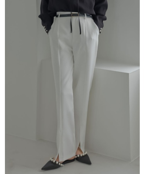 Re:EDIT（リエディ）の「[2026S/S COLLECTION][MEISM by Re:EDIT][低身長/高身長サイズ有]ダブルクロススリットテーパードパンツ（スラックス・レディース・ホワイト/ブラック・LARGE/TALL/MEDIUM/SHORT）」の8枚目の写真