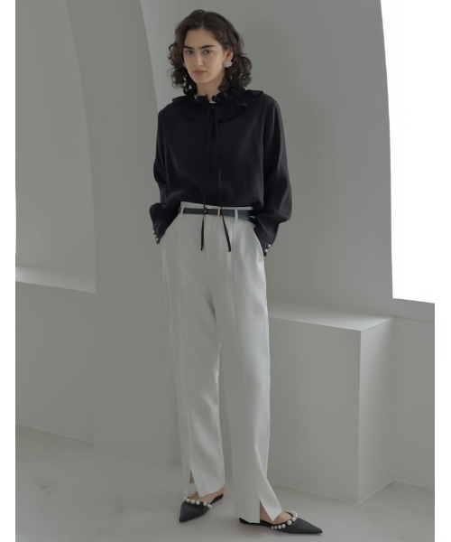 Re:EDIT（リエディ）の「[2026S/S COLLECTION][MEISM by Re:EDIT][低身長/高身長サイズ有]ダブルクロススリットテーパードパンツ（スラックス・レディース・ホワイト/ブラック・LARGE/TALL/MEDIUM/SHORT）」の9枚目の写真