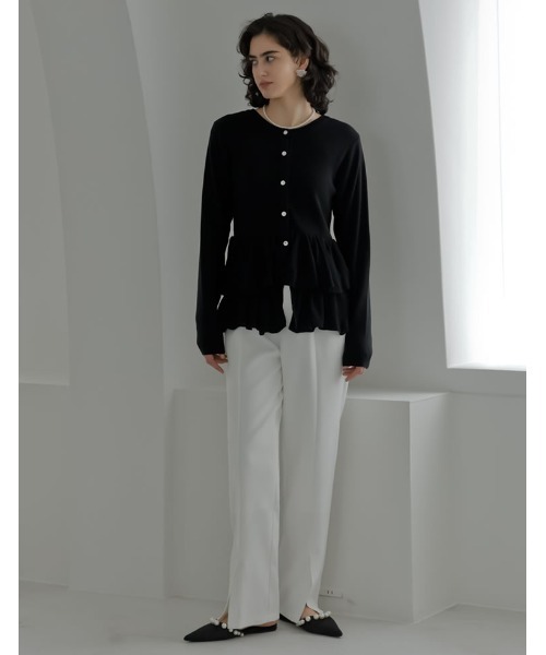 Re:EDIT（リエディ）の「[2026S/S COLLECTION][MEISM by Re:EDIT][低身長/高身長サイズ有]ダブルクロススリットテーパードパンツ（スラックス・レディース・ホワイト/ブラック・LARGE/TALL/MEDIUM/SHORT）」の10枚目の写真