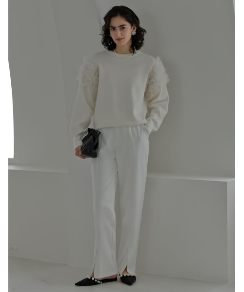 Re:EDIT（リエディ）の「[2026S/S COLLECTION][MEISM by Re:EDIT][低身長/高身長サイズ有]ダブルクロススリットテーパードパンツ（スラックス・レディース・ホワイト/ブラック・LARGE/TALL/MEDIUM/SHORT）」の12枚目の写真