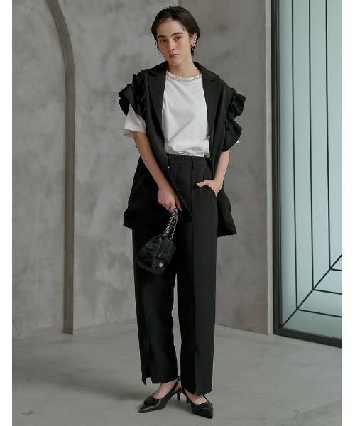 Re:EDIT（リエディ）の「[2026S/S COLLECTION][MEISM by Re:EDIT][低身長/高身長サイズ有]ダブルクロススリットテーパードパンツ（スラックス・レディース・ホワイト/ブラック・LARGE/TALL/MEDIUM/SHORT）」の18枚目の写真