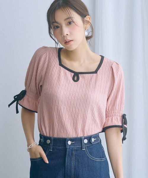 marun（マルン）の「＜大きいサイズ＞袖リボンカットソー marun（Tシャツ/カットソー・レディース・ピンク/オフホワイト・5L/4L/3L/LL/L）」の4枚目の写真