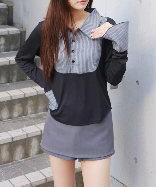 ALLuRing ChaRm(アリュリングチャーム)の「Docking Slim Shirt Tops / ドッキングスリムシャツトップス(シャツ/ブラウス・レディース・ブラック・FREE)」の5枚目の写真