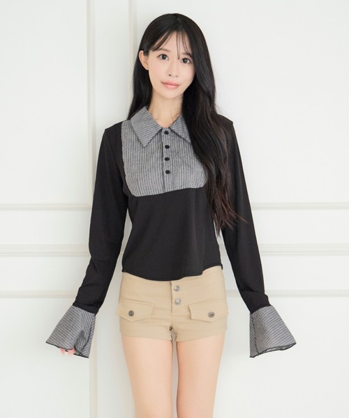 ALLuRing ChaRm(アリュリングチャーム)の「Docking Slim Shirt Tops / ドッキングスリムシャツトップス(シャツ/ブラウス・レディース・ブラック・FREE)」の11枚目の写真