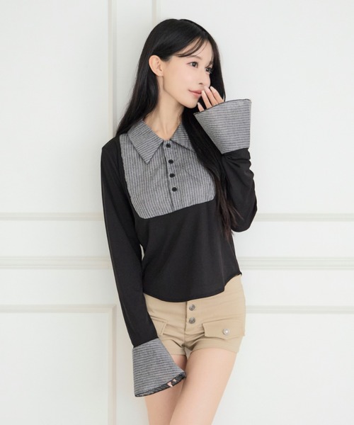 ALLuRing ChaRm(アリュリングチャーム)の「Docking Slim Shirt Tops / ドッキングスリムシャツトップス(シャツ/ブラウス・レディース・ブラック・FREE)」の13枚目の写真