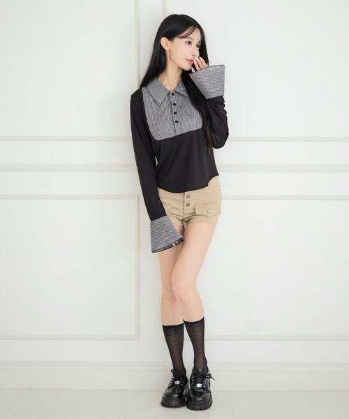 ALLuRing ChaRm(アリュリングチャーム)の「Docking Slim Shirt Tops / ドッキングスリムシャツトップス(シャツ/ブラウス・レディース・ブラック・FREE)」の18枚目の写真