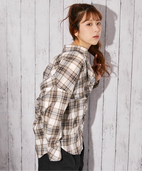 GORGE(ゴージ)の「《インナー付き・綿シアーチェック》シャツ/カジュアル×ナチュラル/春夏秋/全4色(シャツ/ブラウス・レディース・ベージュ/ブラウン/オフホワイト/ブラック・F)」の9枚目の写真