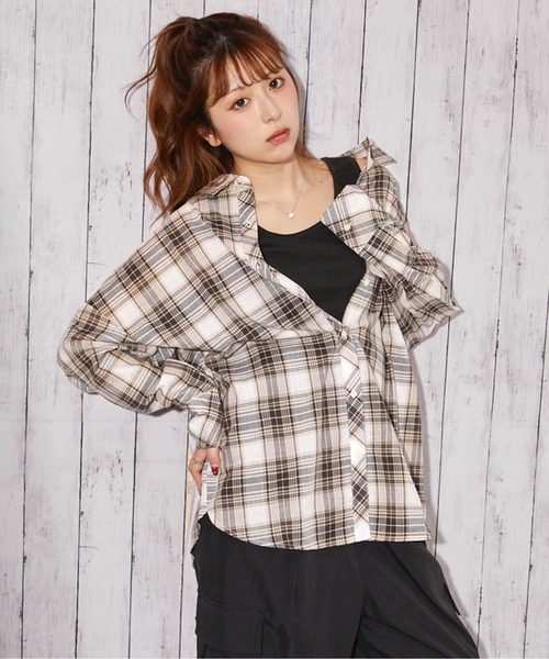 GORGE(ゴージ)の「《インナー付き・綿シアーチェック》シャツ/カジュアル×ナチュラル/春夏秋/全4色(シャツ/ブラウス・レディース・ベージュ/ブラウン/オフホワイト/ブラック・F)」の8枚目の写真