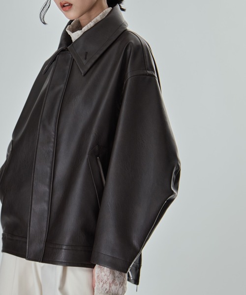 STUDIOUS（ステュディオス）の「【STUDIOUS/ステュディオス】Vintage Leather Blouson/ヴィンテージレザーブルゾン（ブルゾン・レディース・ブラック/ブラウン・FREE）」の4枚目の写真