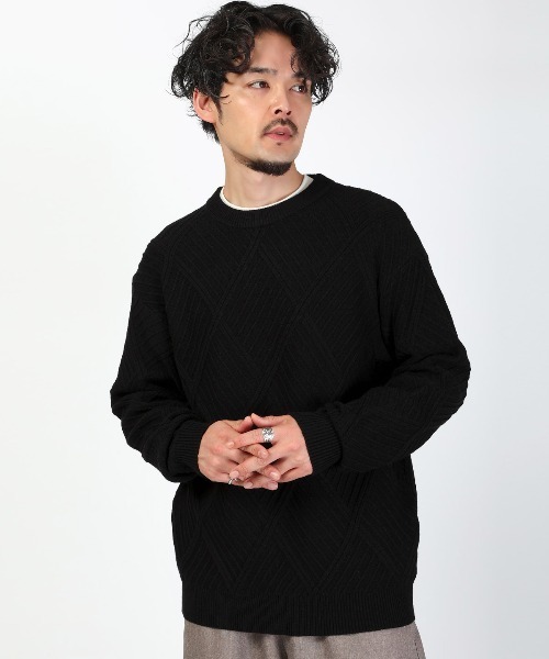 LUXSTYLE(ラグスタイル)の「ダイヤモンドパターンジャガードニット(ニット/セーター・メンズ・ベージュ/ブラック/ホワイト・L/M)」の6枚目の写真
