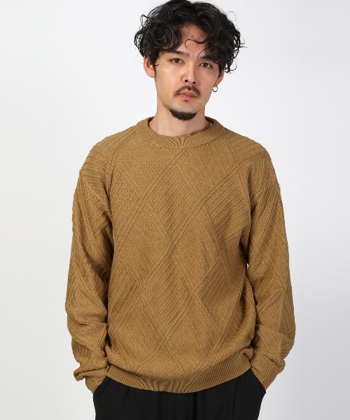 LUXSTYLE(ラグスタイル)の「ダイヤモンドパターンジャガードニット(ニット/セーター・メンズ・ベージュ/ブラック/ホワイト・L/M)」の8枚目の写真