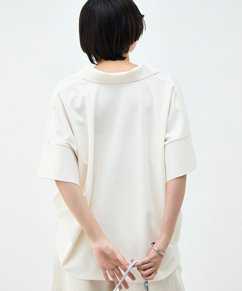 Rie Miller（リエミラー）の「ウォッシャブルポロ襟ハーフスリーブジョーゼットダンボール（ポロシャツ・レディース・ブラック/オフホワイト・38）」の11枚目の写真