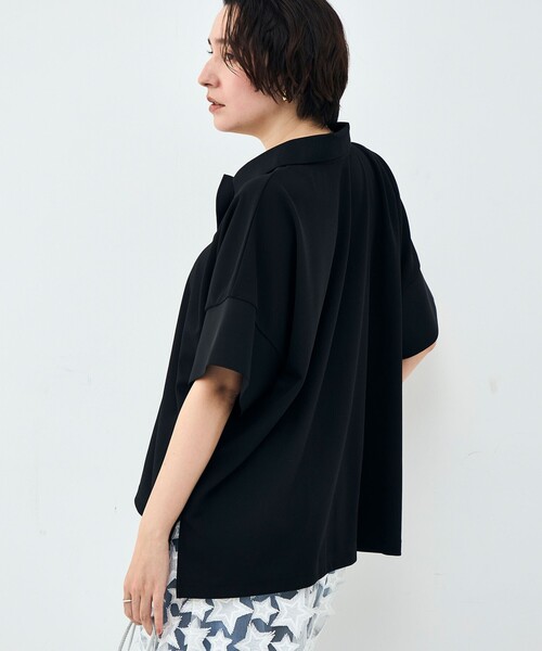 Rie Miller（リエミラー）の「ウォッシャブルポロ襟ハーフスリーブジョーゼットダンボール（ポロシャツ・レディース・ブラック/オフホワイト・38）」の20枚目の写真