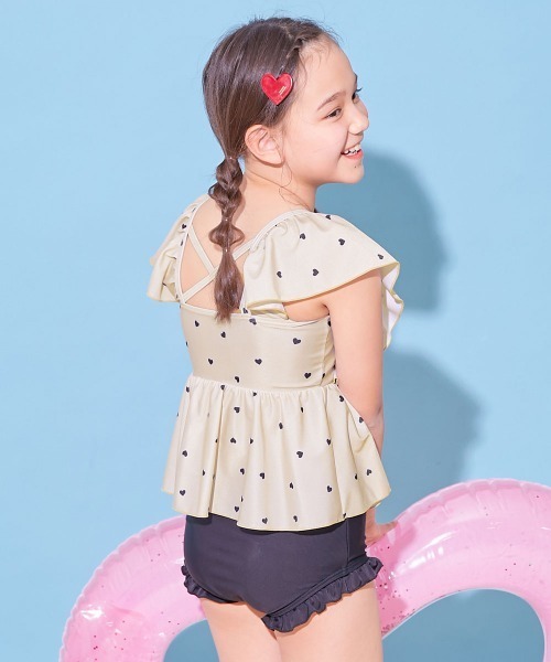 devirock（デビロック）の「えらべるデザイン ボリュームフリル UVカット セパレート水着（水着・キッズ・グリーン系その他/ブルー系その他/ブラック系その他/レッド系その他/パープル系その他2/パープル系その他/ホワイト系その他/ブルー系その他2/イエロー系その他・150cm/140cm/130cm/120cm/110cm/100cm）」の2枚目の写真