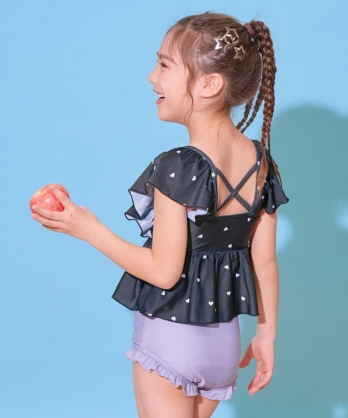 devirock（デビロック）の「えらべるデザイン ボリュームフリル UVカット セパレート水着（水着・キッズ・グリーン系その他/ブルー系その他/ブラック系その他/レッド系その他/パープル系その他2/パープル系その他/ホワイト系その他/ブルー系その他2/イエロー系その他・150cm/140cm/130cm/120cm/110cm/100cm）」の3枚目の写真