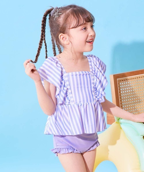 devirock（デビロック）の「えらべるデザイン ボリュームフリル UVカット セパレート水着（水着・キッズ・グリーン系その他/ブルー系その他/ブラック系その他/レッド系その他/パープル系その他2/パープル系その他/ホワイト系その他/ブルー系その他2/イエロー系その他・150cm/140cm/130cm/120cm/110cm/100cm）」の6枚目の写真
