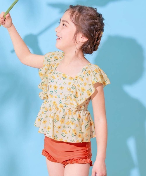 devirock（デビロック）の「えらべるデザイン ボリュームフリル UVカット セパレート水着（水着・キッズ・グリーン系その他/ブルー系その他/ブラック系その他/レッド系その他/パープル系その他2/パープル系その他/ホワイト系その他/ブルー系その他2/イエロー系その他・150cm/140cm/130cm/120cm/110cm/100cm）」の9枚目の写真