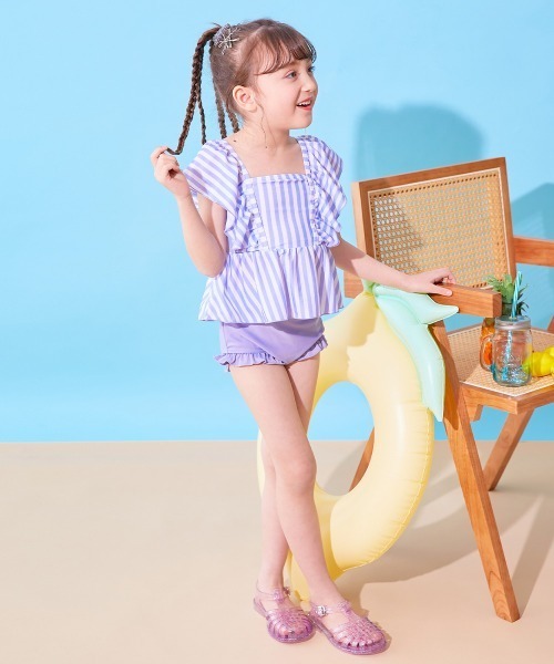 devirock（デビロック）の「えらべるデザイン ボリュームフリル UVカット セパレート水着（水着・キッズ・グリーン系その他/ブルー系その他/ブラック系その他/レッド系その他/パープル系その他2/パープル系その他/ホワイト系その他/ブルー系その他2/イエロー系その他・150cm/140cm/130cm/120cm/110cm/100cm）」の10枚目の写真