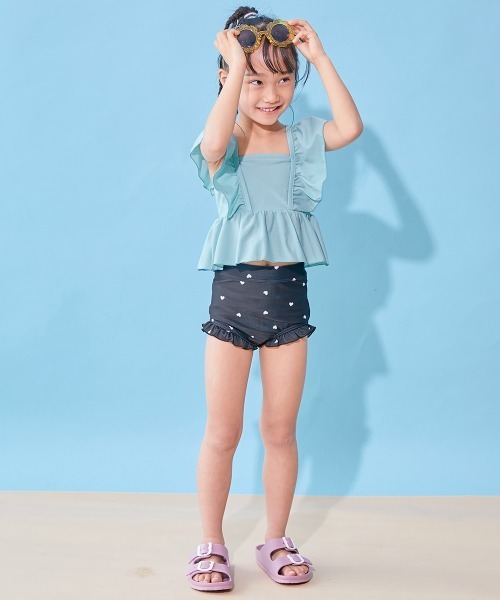 devirock（デビロック）の「えらべるデザイン ボリュームフリル UVカット セパレート水着（水着・キッズ・グリーン系その他/ブルー系その他/ブラック系その他/レッド系その他/パープル系その他2/パープル系その他/ホワイト系その他/ブルー系その他2/イエロー系その他・150cm/140cm/130cm/120cm/110cm/100cm）」の14枚目の写真