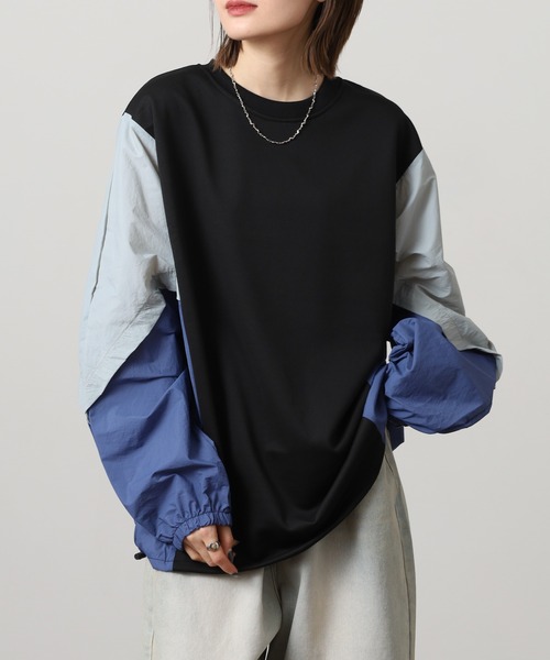 A.N.L(エーエヌエル レーベル)の「A.N.L 異素材切替配色プルオーバー 長袖(Tシャツ/カットソー・レディース・ブラック/チャコールグレー・38)」の1枚目の写真