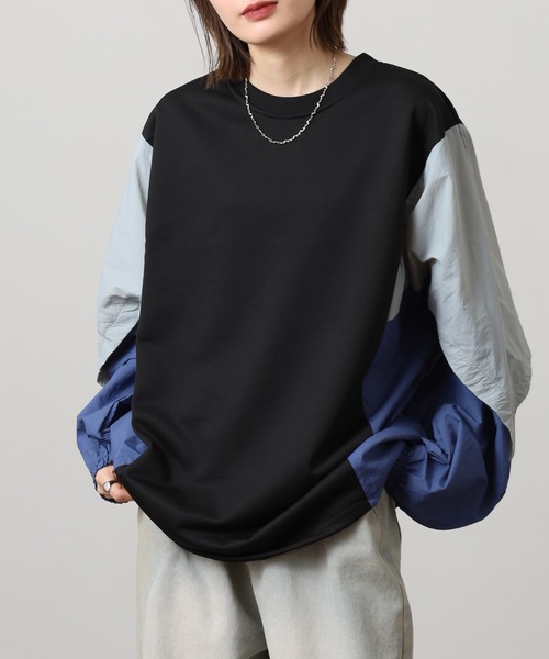 A.N.L(エーエヌエル レーベル)の「A.N.L 異素材切替配色プルオーバー 長袖(Tシャツ/カットソー・レディース・ブラック/チャコールグレー・38)」の3枚目の写真