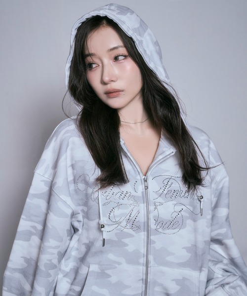 ANDGEEBEE（アンジービー）の「ラインストーンロゴジップパーカー（パーカー・レディース・グレー/ブラック・FREE）」の6枚目の写真