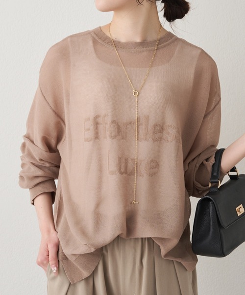 PUAL CE CIN（ピュアルセシン）の「透かし編みロゴジャガード2WAYプルオーバー（ニット/セーター・レディース・ベージュ/ネイビー/オフホワイト・FREE）」の2枚目の写真