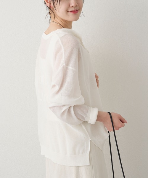 PUAL CE CIN（ピュアルセシン）の「透かし編みロゴジャガード2WAYプルオーバー（ニット/セーター・レディース・ベージュ/ネイビー/オフホワイト・FREE）」の5枚目の写真