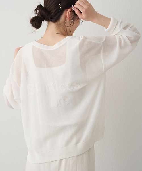 PUAL CE CIN（ピュアルセシン）の「透かし編みロゴジャガード2WAYプルオーバー（ニット/セーター・レディース・ベージュ/ネイビー/オフホワイト・FREE）」の6枚目の写真