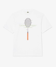 ルネ・ラコステ シグネチャー刺繍ロゴ&ラケットバックプリント半袖Tシャツ
