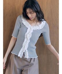 LAGUNAMOON | リブフリルハーフスリーブカーデニットプルオーバー(ニット/セーター)